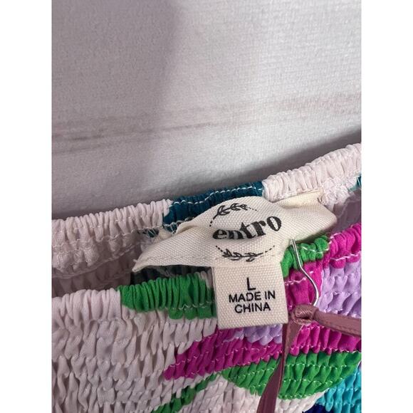 Entro Maxi Dress Size Large Geometric Smocked Poof Sleeves MultiColor - Picture 4 of 5